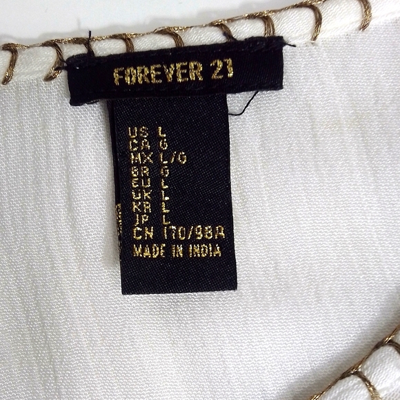 Forever 21 Off White/Gold Long Sleeve Crinkle BoHo Style Top - Picture 12 of 12